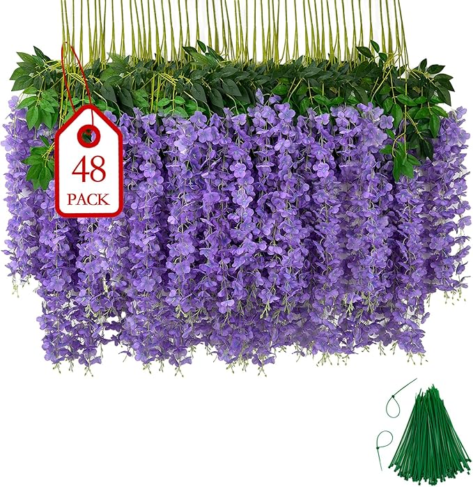 Artificial Wisteria Flower Vines, 48 Pack, Light Purple