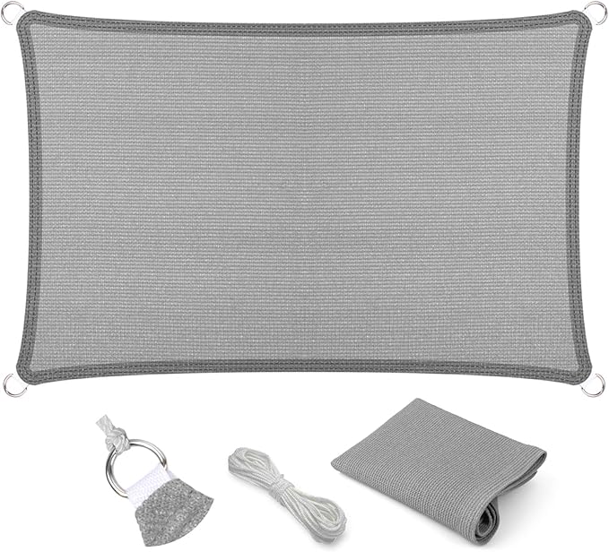 Eden's Decor Straight Flat-Edged Sun Shade Sail Rectangular 11' x 20' Grey by EdensDecorInc