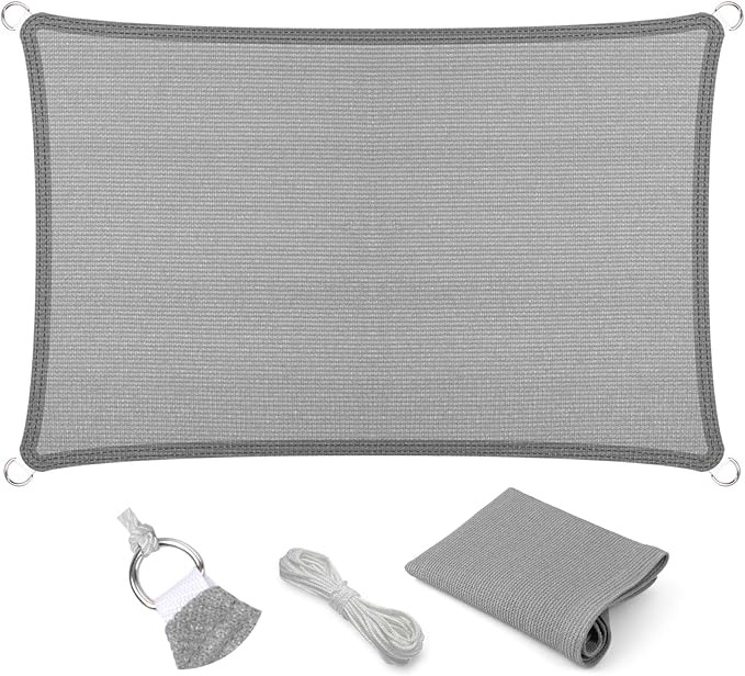 Eden's Decor Straight Flat-Edged Sun Shade Sail Rectangular 14' x 22' Grey by EdensDecorInc