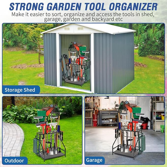 Storage Rack, Black Alloy Steel Garden Tool Organizer, Holds 58 Tools
