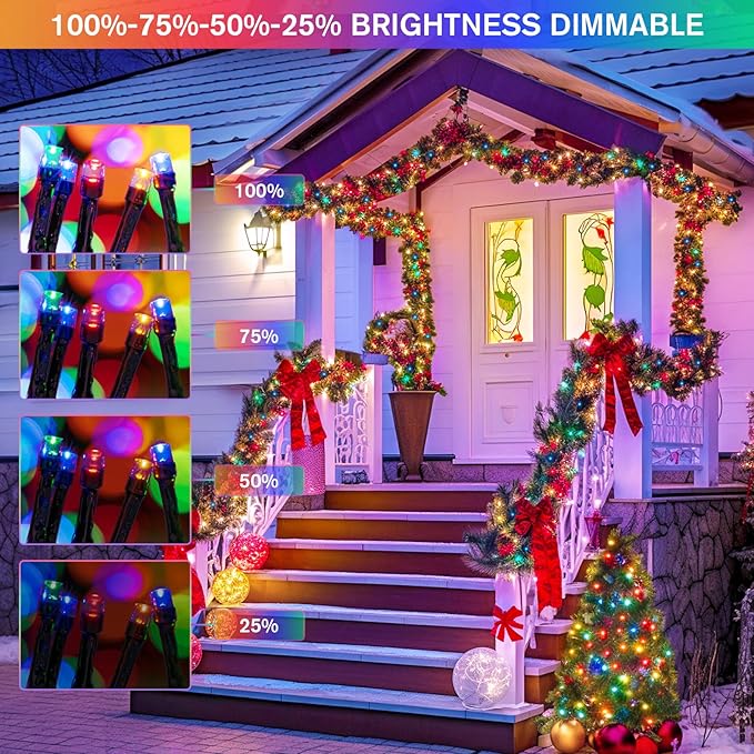 Solar String Lights, 2 Pack, Warm White to Multicolor Outdoor Use