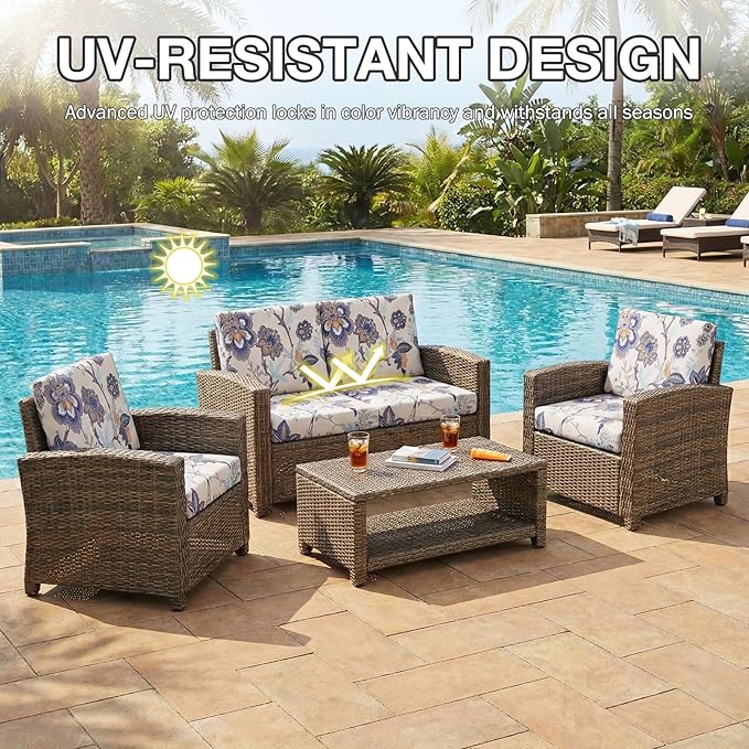Cushion Covers, 12-Piece Stretch Patio Set in Vintage Flower Print