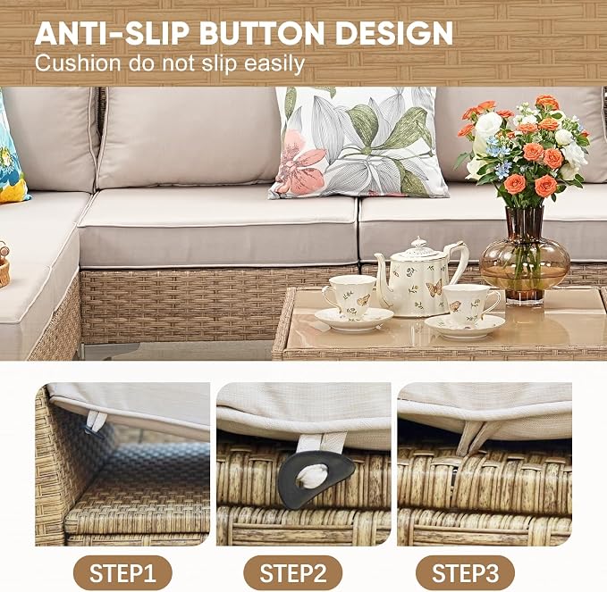 5 Piece Wicker Patio Furniture Set, Outdoor Conversation Sectional Sofa - Image 5