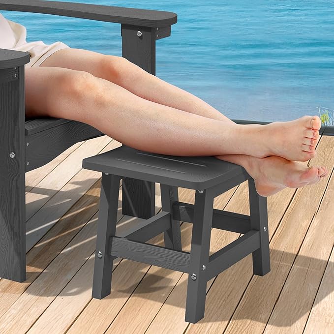 Outdoor Ottoman Footrest, 300 lb Capacity, Dark Gray HDPS