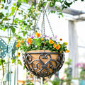 Hanging Planters, 2-Pack Round Cast Iron Baskets with Fiber Liner in Brown