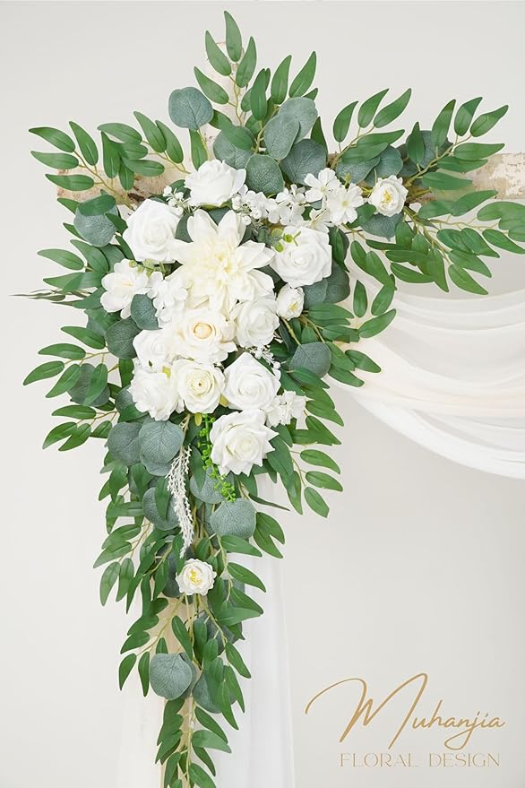 Artificial Flowers Arch Kit, 4 Pieces, White Champagne Silk