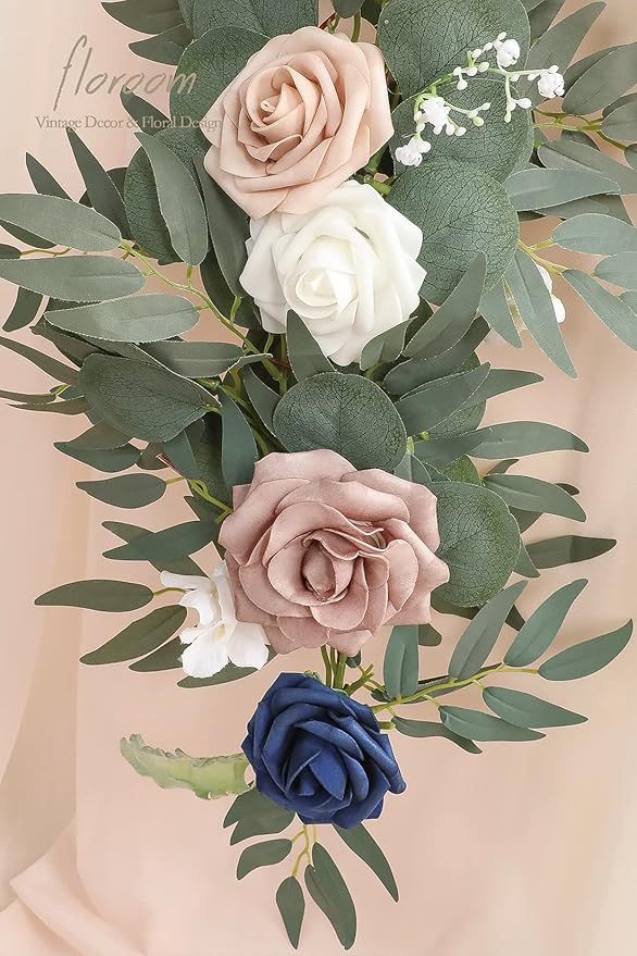 Artificial Flower Garland 6ft Eucalyptus Willow Vine, Dusty Rose Navy