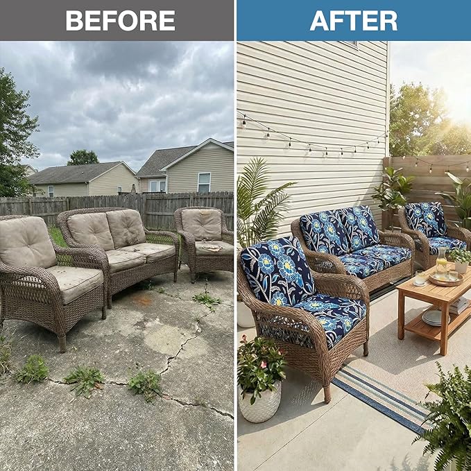 Outdoor Cushion Covers, 8-Piece Bluebell Stretch Set for Patio Chairs