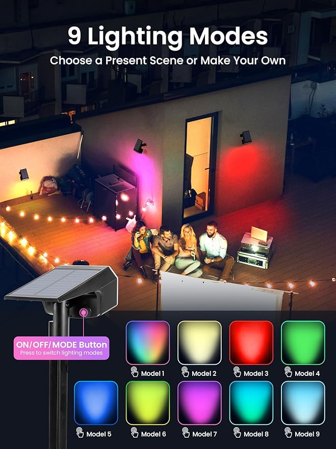 Color Changing Solar Spot Lights Outdoor, 9 Lighting Modes Colored Solar Lights - Image 3