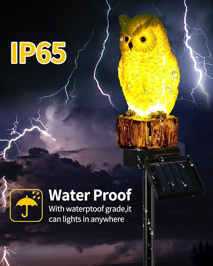iStatue Solar Owl Garden Stake Lights, Realistic Resin Owl Outdoor Decor - Image 3