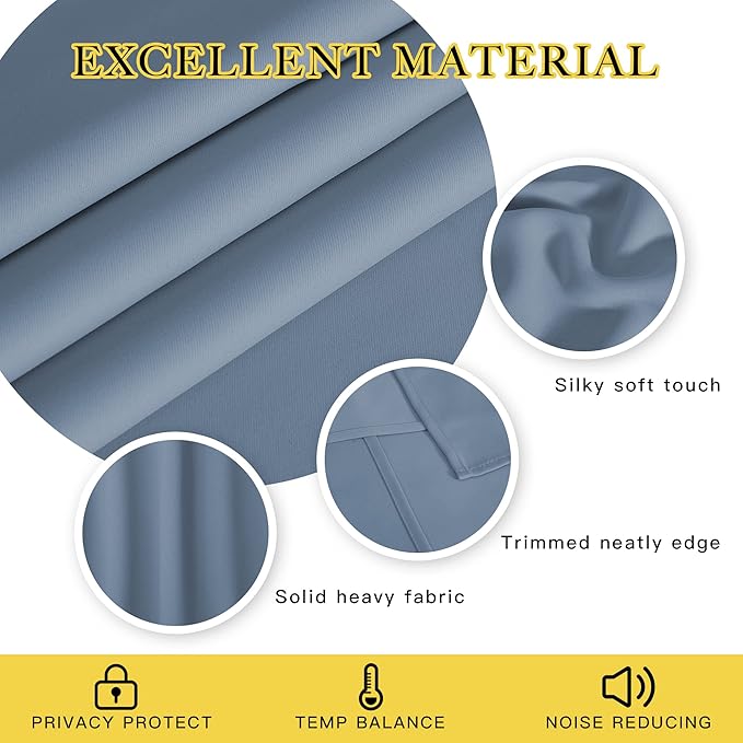 NICETOWN Stone Blue Blackout Bedroom Curtain 78 inch Length - Image 4