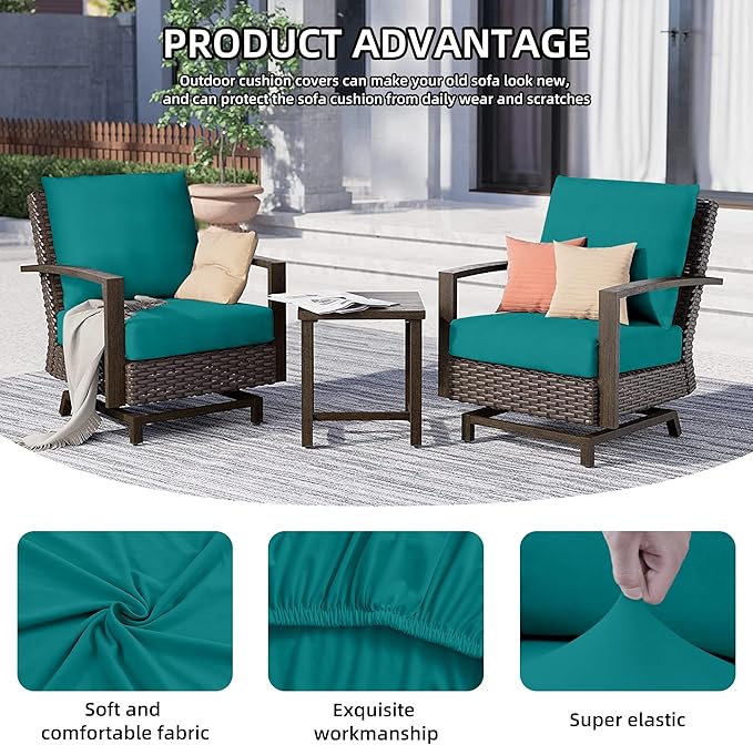 Cushion Covers 8 Pack Peacock Blue Stretch Fit for Patio Furniture