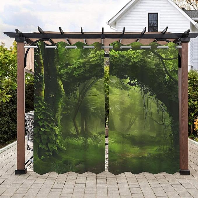 Nature Theme Waterproof Indoor/Outdoor Curtains, Forest Pattern, Waterproof by Lirduipu