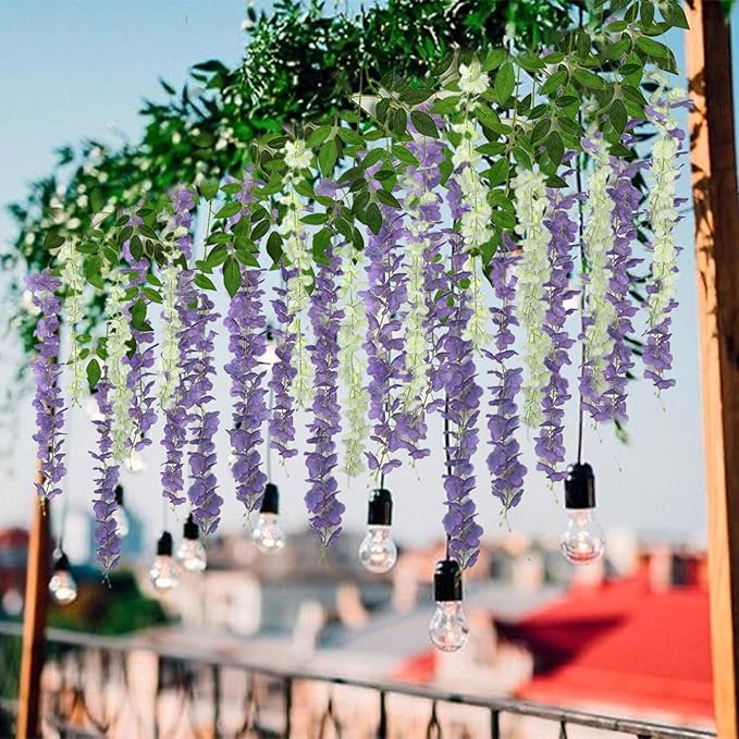 Artificial Wisteria Flower Vines, 48 Pack, Dark Purple