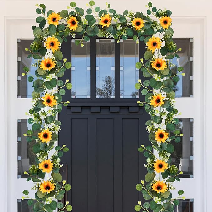 Artificial Flowers: Silk Sunflower Garland, Yellow & Green, 6.6 ft, 2 Pack