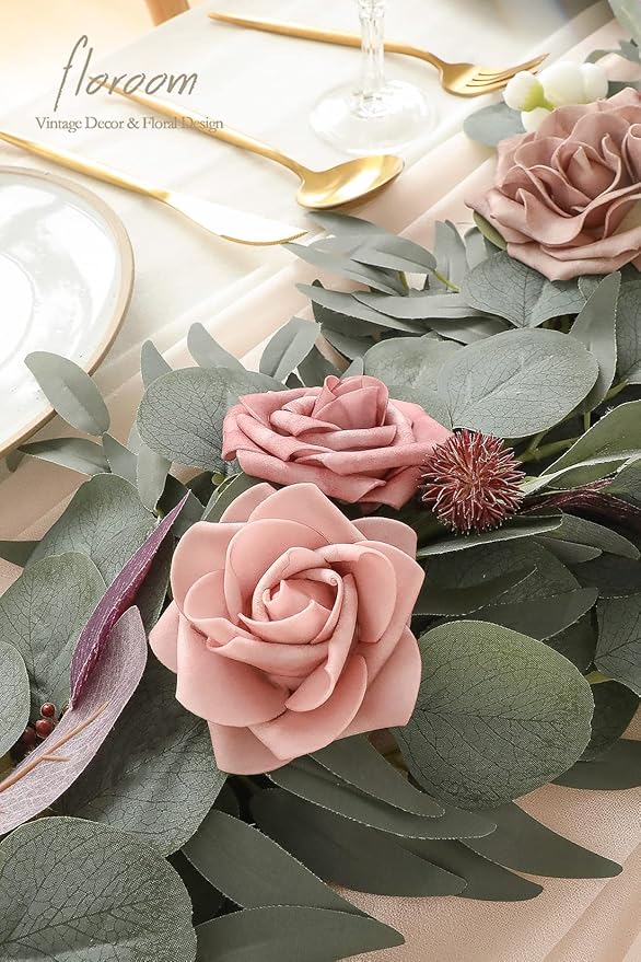 Artificial Flower Eucalyptus Garland, 6 Ft Dusty Rose Silk Vine