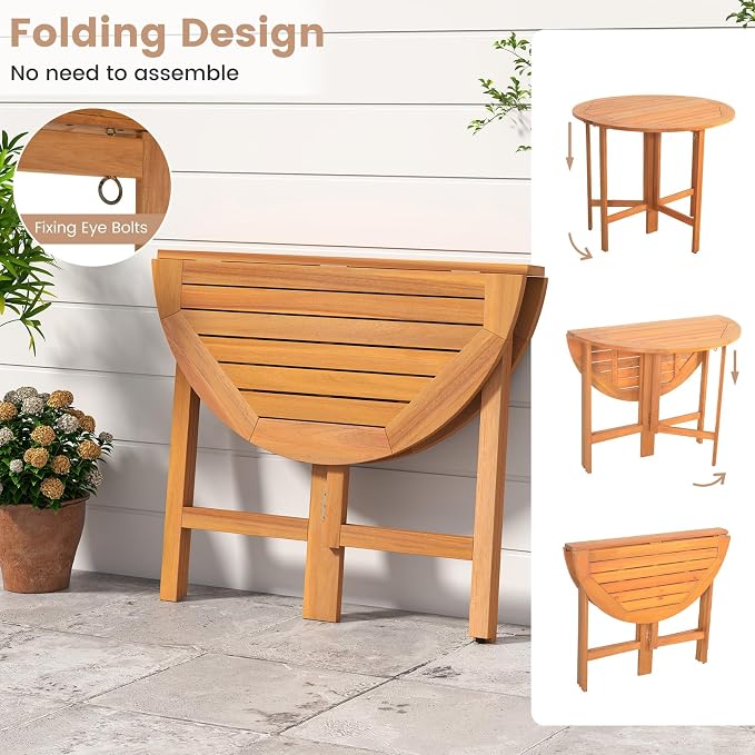 Tangkula 36 Inches Outdoor Folding Round Dining Table, No Assembly Patio Acacia - Image 6