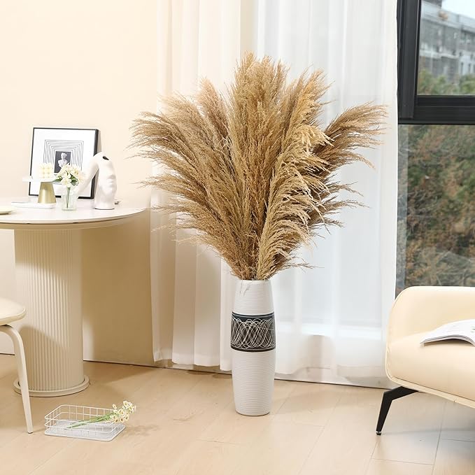 Dried Pampas Grass Stems, 9 Pack, Fluffy Brown Boho Decor, 46-48 Inch