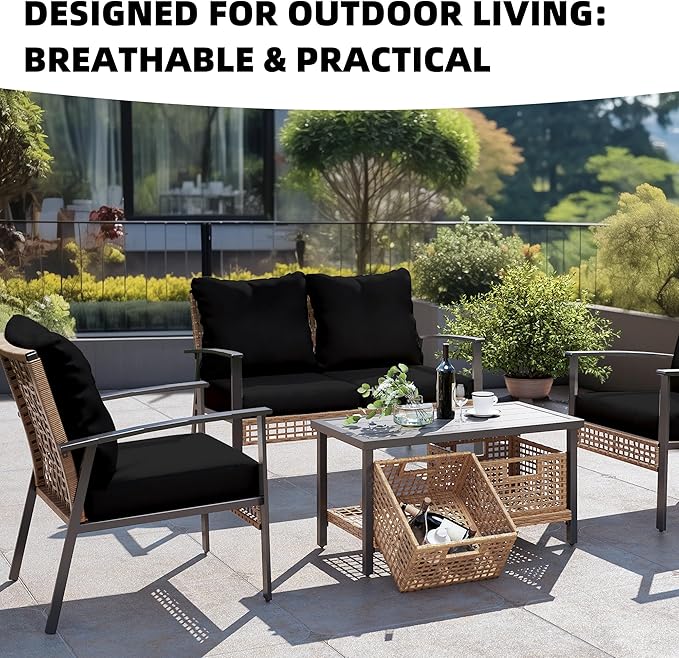 Cushion Covers, 8 Pack, Black Stretch Fit for Patio Furniture & Sofas