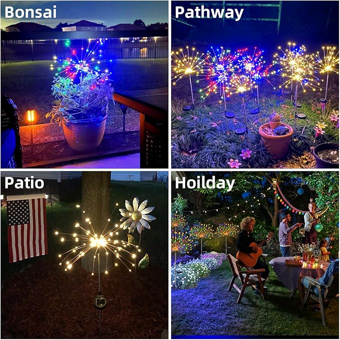 2 PCS Solar Firework Light, Outdoor Solar Garden Decorative Lights 120 LED - Image 7
