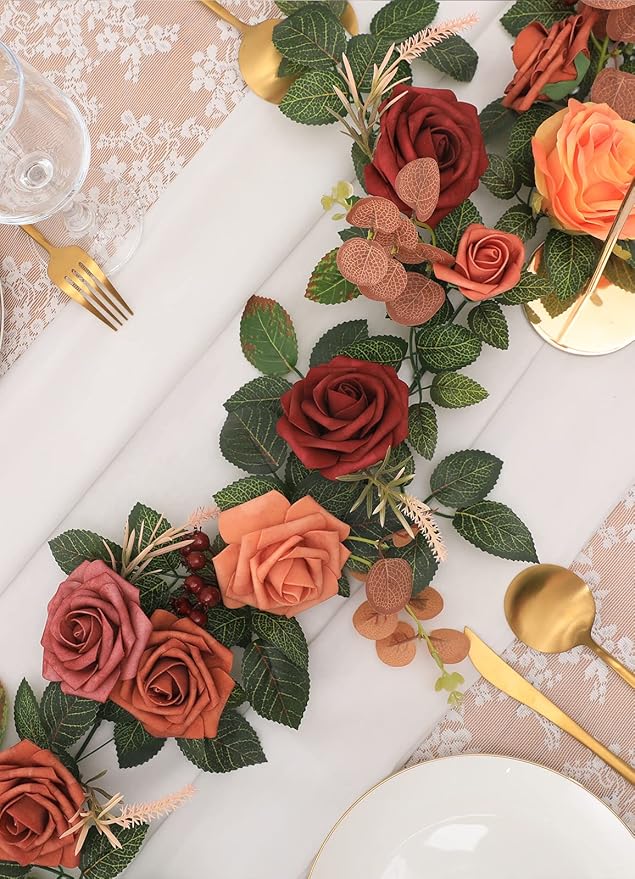 Artificial Rose Garland, 60-Inch Foam Floral Vine with Greenery