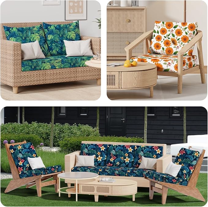 Cushion Covers 8 Pack Stretch-Fit Daisy Flower Patio Chair Covers
