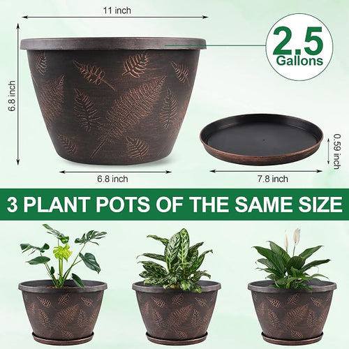 11 inch Plant Pot, 3 Pack Large Pots - Image 2