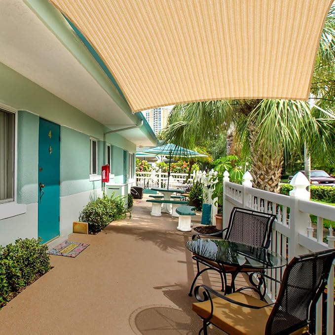 Eden's Decor Straight Flat-Edged Sun Shade Sail Rectangular 9' x 20' Beige - Image 7