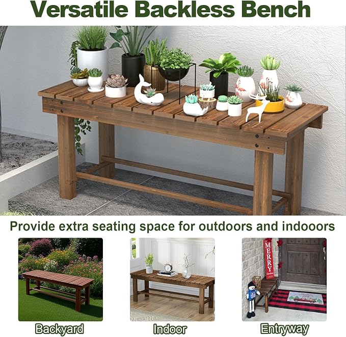 35.4'' Outdoor Garden Benches Weatherproof Patio Bench Two-Person Seat Backless - Image 6