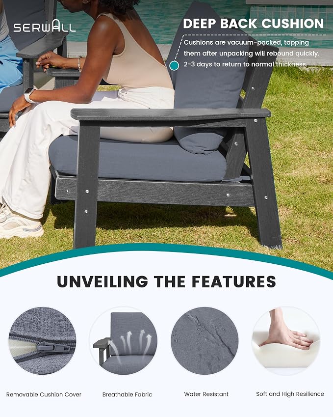 SERWALL 4 Piece HDPE Outdoor Furniture Set, All Weather Wood-Like Outdoor Sofa - Image 3