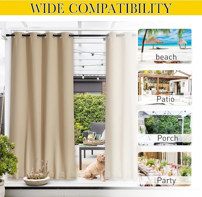 NICETOWN 2 Panels Biscotti Beige Privacy Outdoor Curtains - Image 5