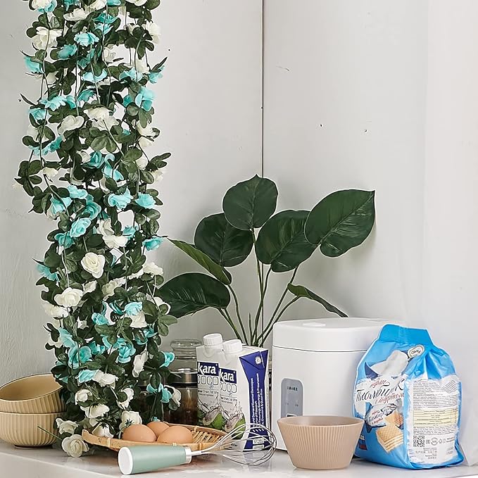 Artificial Flowers Rose Vine Garland, 8 Pack, 8.2 Ft Each, Blue and White