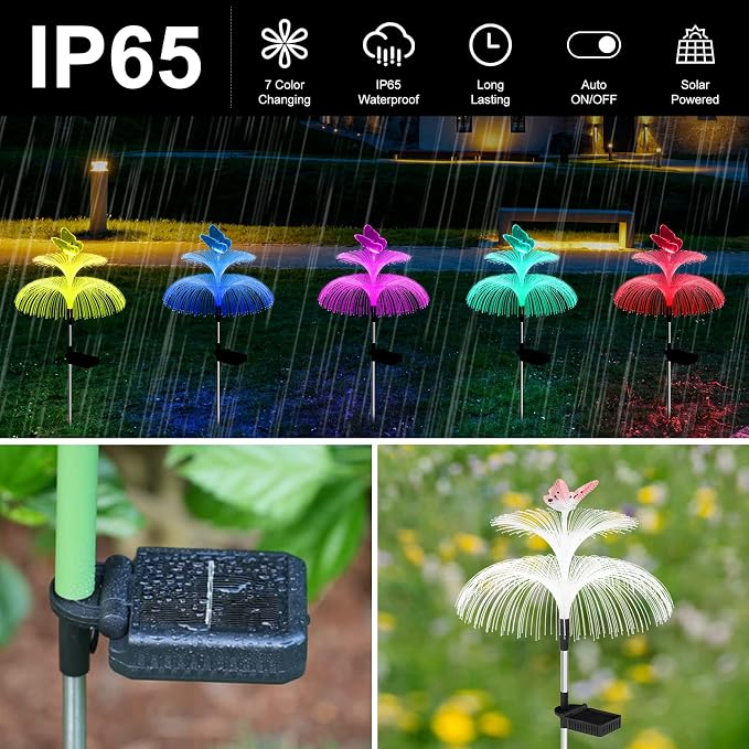 Solar Garden Lights Waterproof 3 Pack Solar Lights Outdoor Decorative 7 Color - Image 3