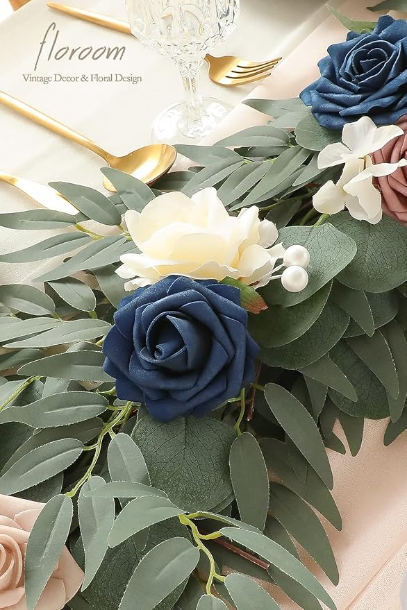 Artificial Flower Garland 6ft Eucalyptus Willow Vine, Dusty Rose Navy