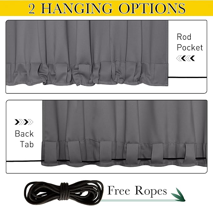 NICETOWN 2 Panels Outdoor Curtains Waterproof Grommet & Back Tab on Top & Bottom - Image 3