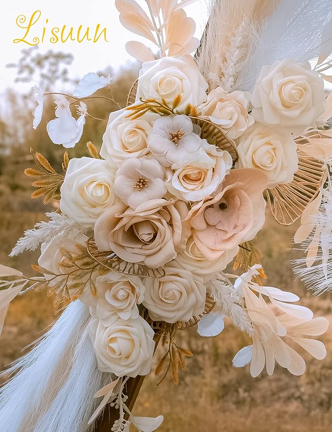Artificial Flowers Wedding Arch Swag Set, Beige White Silk Blend