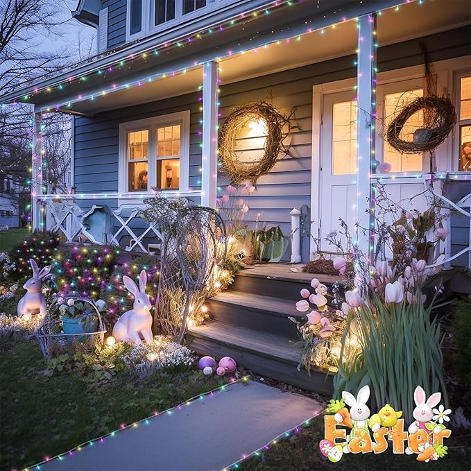 String Lights 168ft 600 LED Multicolor Easter Lights with Remote