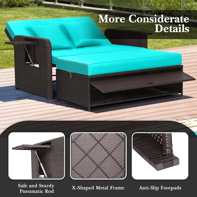 Nightcore Wicker Patio Outdoor Daybed, Outdoor Chaise Lounger w/ 4-Level - Image 6