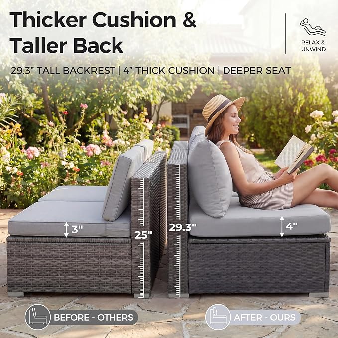 NICESOUL 7 Pieces Comfy 29.3'' High Back Outdoor Furniture Sofa Set, Extra - Image 6