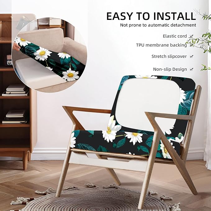 Outdoor Cushion Covers 8 Pack, Stretch Polyester Blend, Daisy