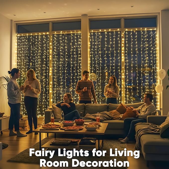 Curtain String Lights, 900 LED, Warm White, 8 Modes