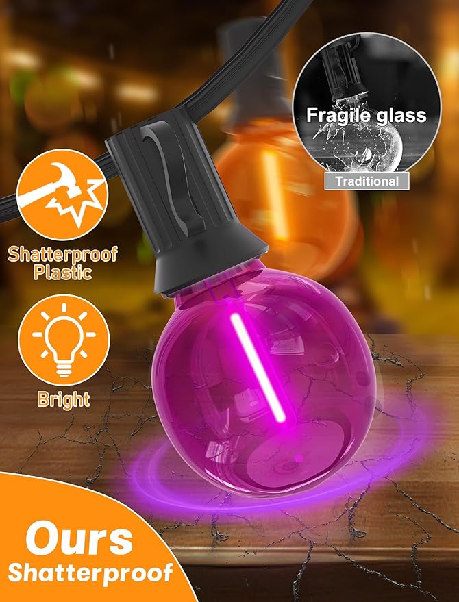 String Lights 25 ft G40 LED Halloween Globe, Orange and Purple