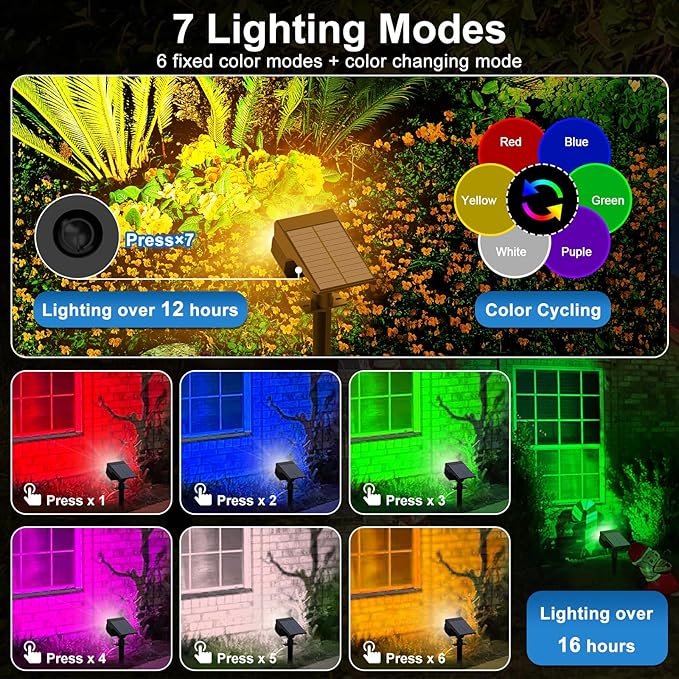 Solar Color Changing Spot Lights Outdoor Waterproof Colored RGB Solar Powered - Image 3