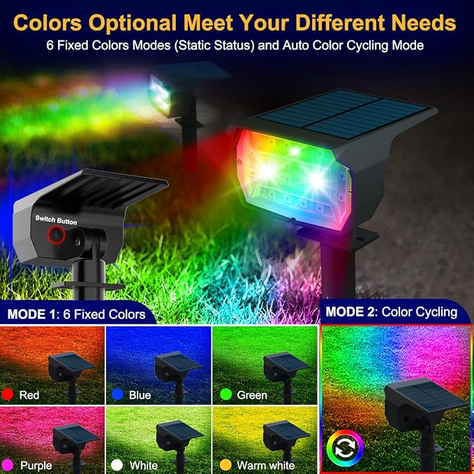nipify 8 Pack Solar Spot Lights Outdoor Color Changing, 7 Modes Halloween RGB - Image 2