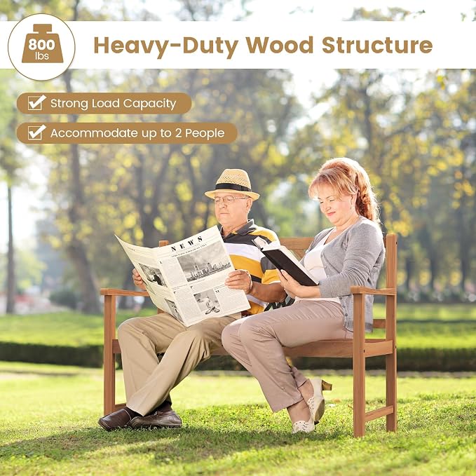 COSTWAY Outdoor Wooden Bench, Outdoor Acacia Wood Loveseat - Image 4