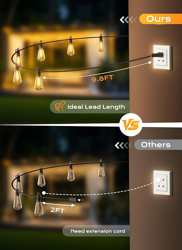 String Lights, 200FT Outdoor Patio Lights with 64 Shatterproof LED Bulbs