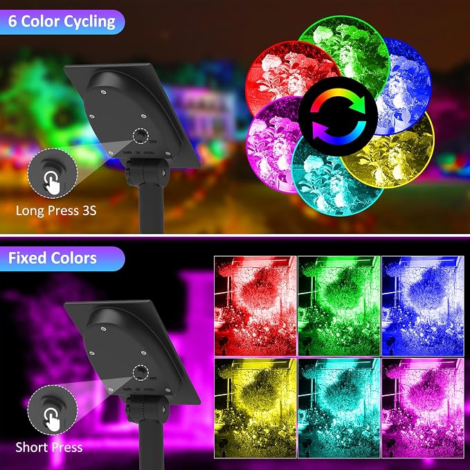 T-SUNUS RGB Solar Landscape Spotlights Christmas, Color Changing Spot Lights - Image 2