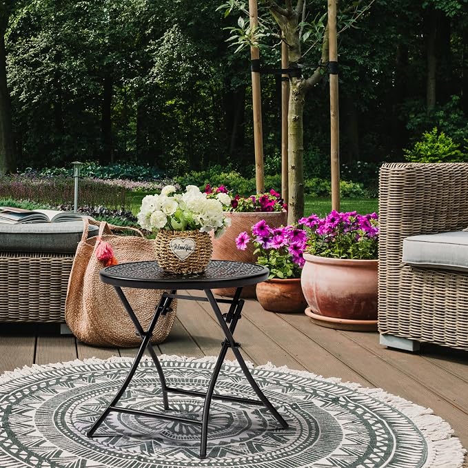 TeoKJ Folding Small Outdoor Side Tables, Anti Rust Small Patio Table Round - Image 9