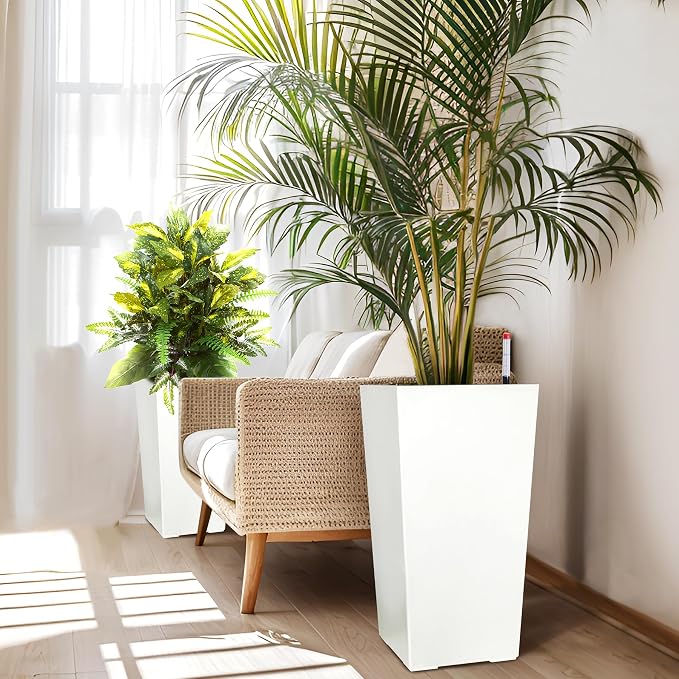 Garvee 22.5" Tall Planters Set of 2, Outdoor＆Indoor Black Planter Pots - Image 3