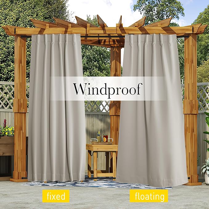 NICETOWN 2 Panels Natural Gazebo Curtains Outdoor Waterproof & Windproof - Image 2